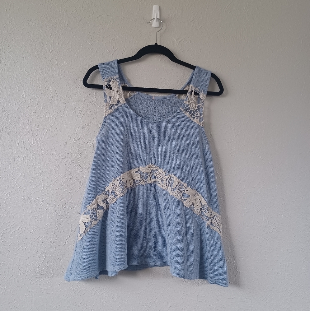 Blue Lace Knit Tank Top